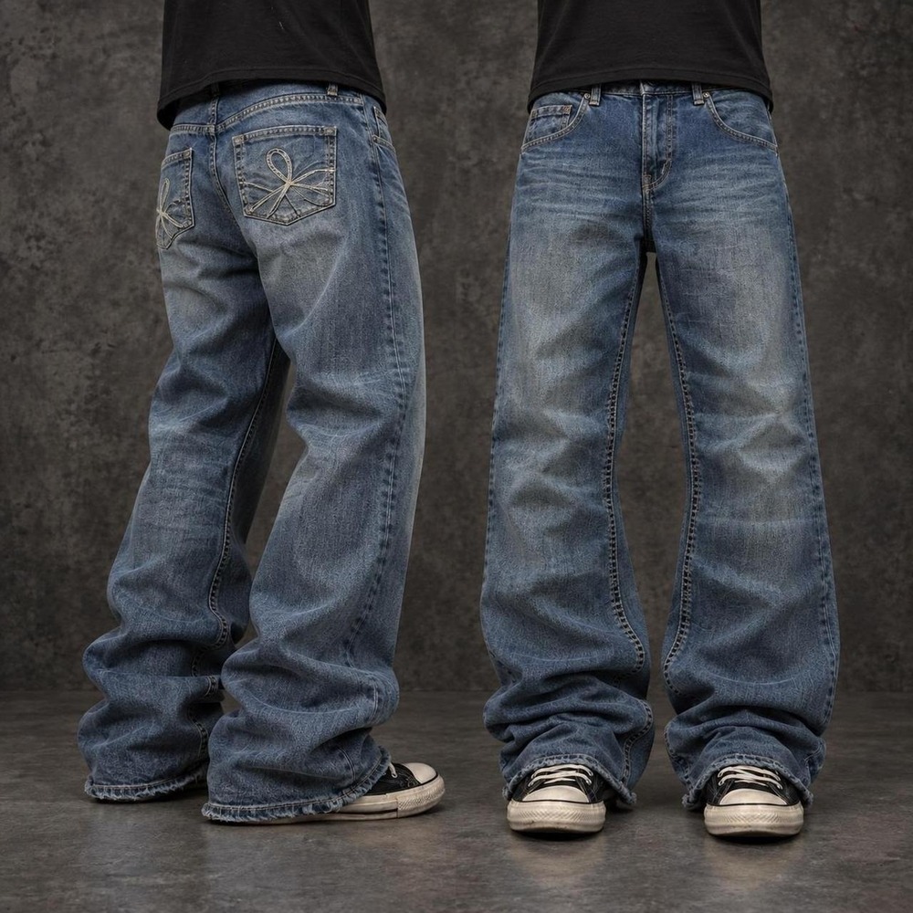 38x32 Faded Blue Baggy Wide-Leg Bootcut Jeans Y2K